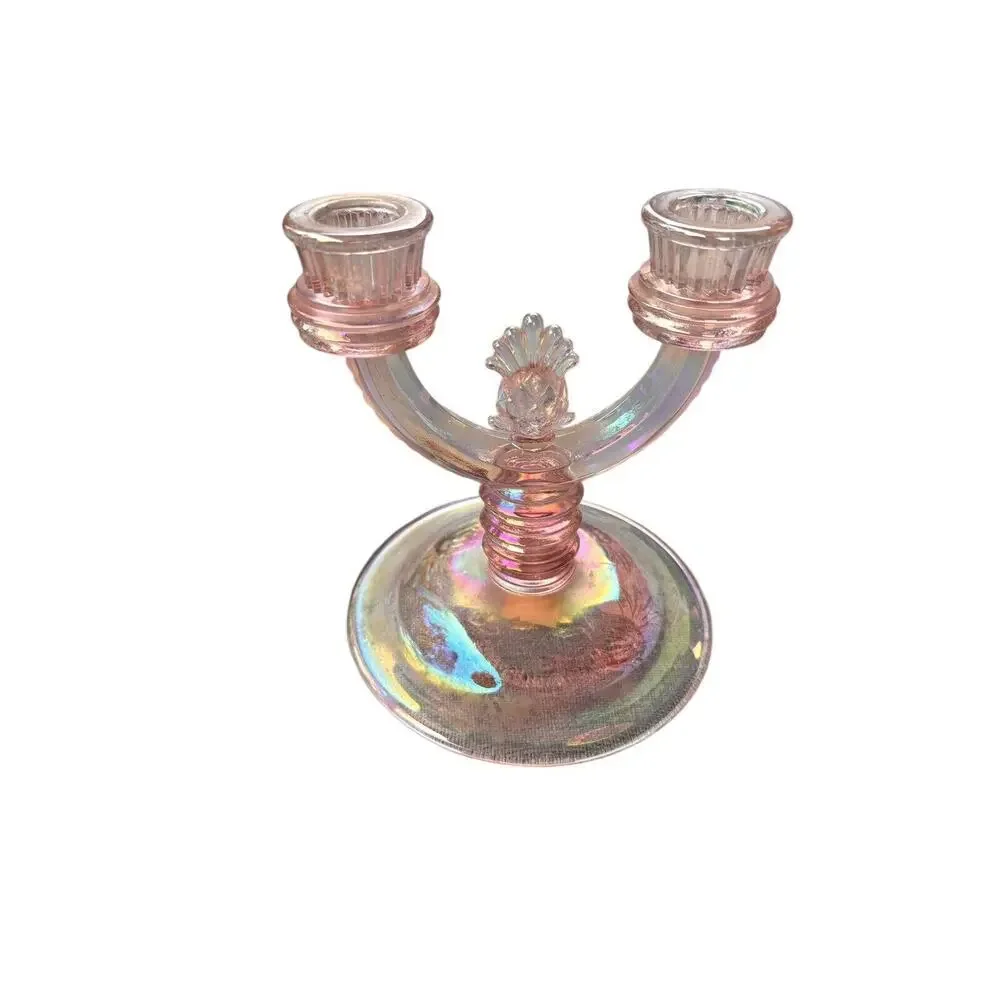 Fenton Pink Iridescent Candelabra Pineapple Welcome Two Candle